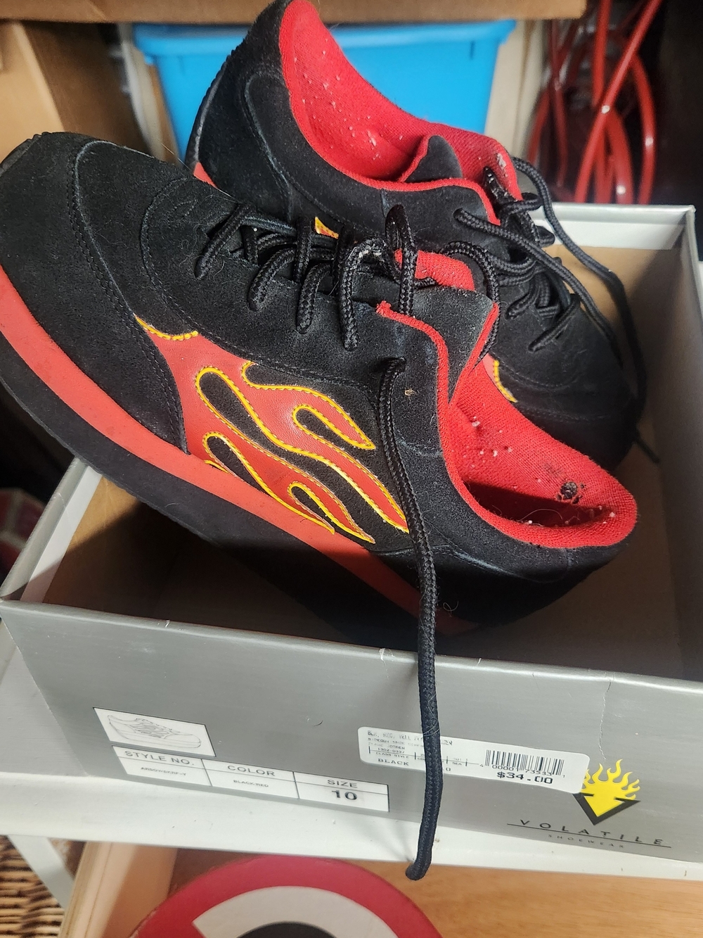 Vintage Y2K Volatile Arson Flame Platform Sneakers Black Red Womens Size 10